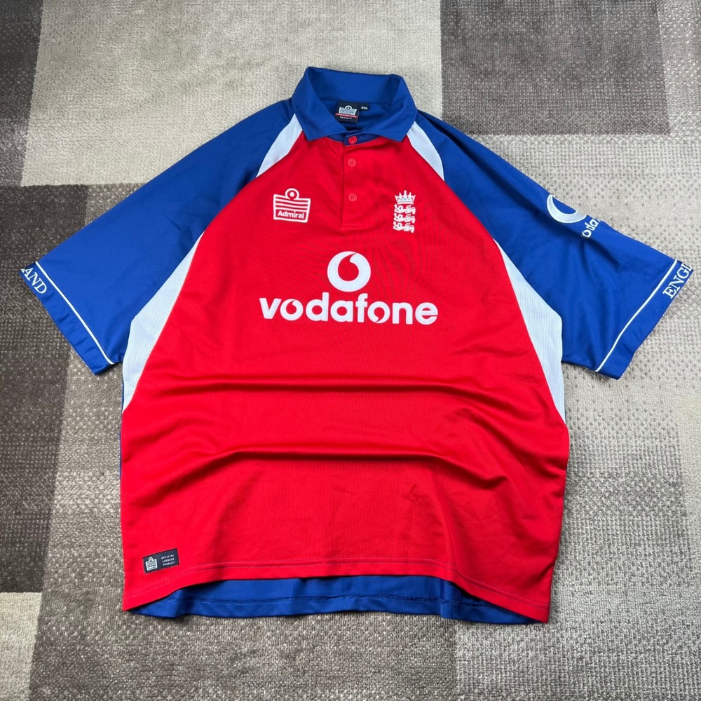 Admiral England Cricket Jersey Mens XXL Red Blue Vodafone Sponsor Polo Shirt